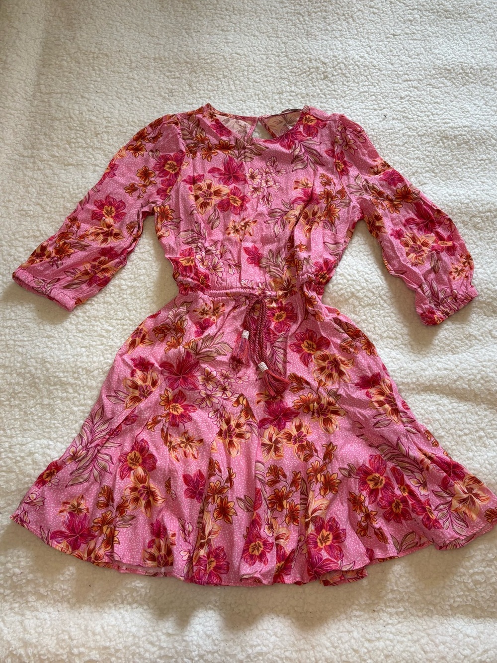 LOFT Women Pink Lily Godet Puff Sleeves Mini Flare Dress